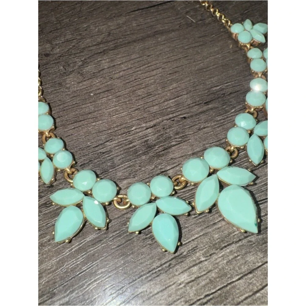 J. Crew Gold-Tone Necklace with Mint Green Floral Stones